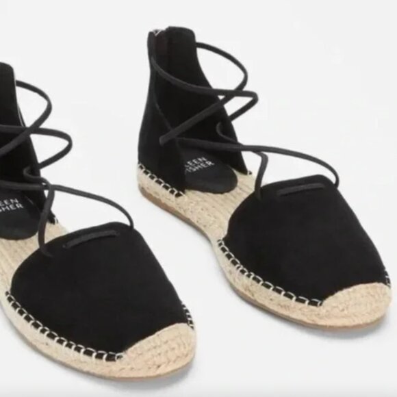 Eileen Fisher Shoes - New Lace d'Orsay Flat Nubuck Espadrilles Black Leather Size 5.5 MSRP $150